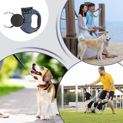 Self-Retracting Leash with LED Light, Dog Walker with 360° Swivel Double-Ended Leash, Separate Brake with 3 M Reflective Leash