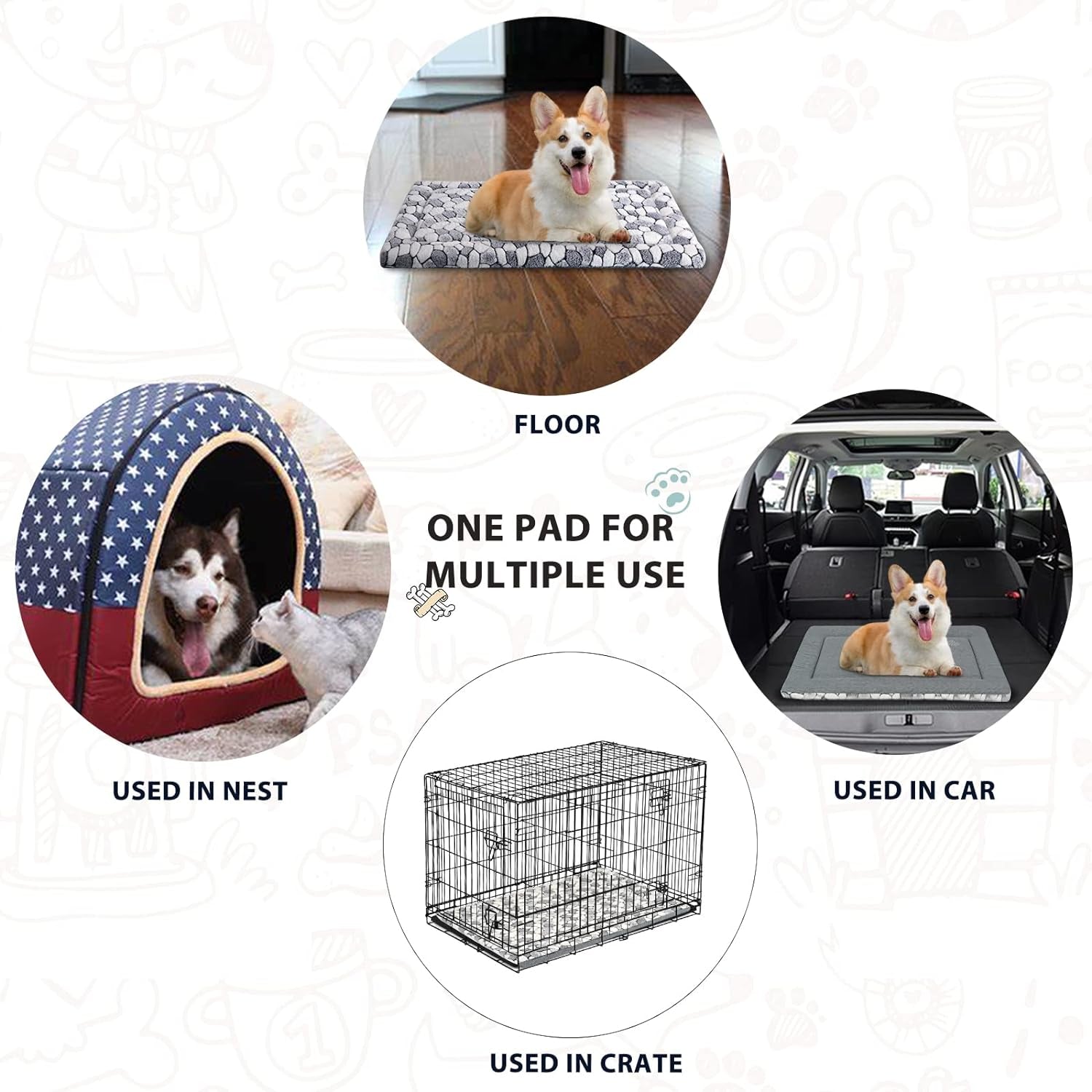 Dog Crate Pad Bed Mat Reversible (Warm & Cool), Soft Pet Sleeping Mat Dog Bed for Crate Suitable for Small to Xx-Large Dogs and Cats, Machine Washable Crate Beds, Grey Stone Pattern