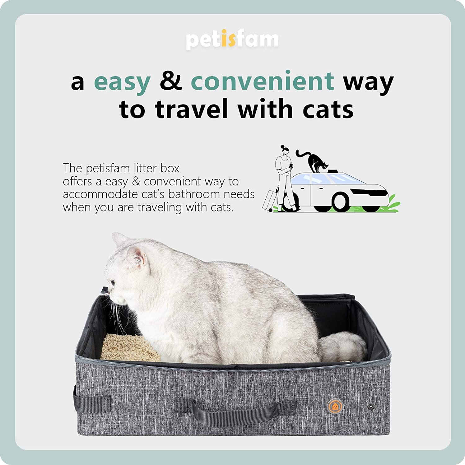 Portable Litter Box for Easy Travel with Cats and Kitties with 1 Collapsible Bowl and 1 Scoop Medium Grey