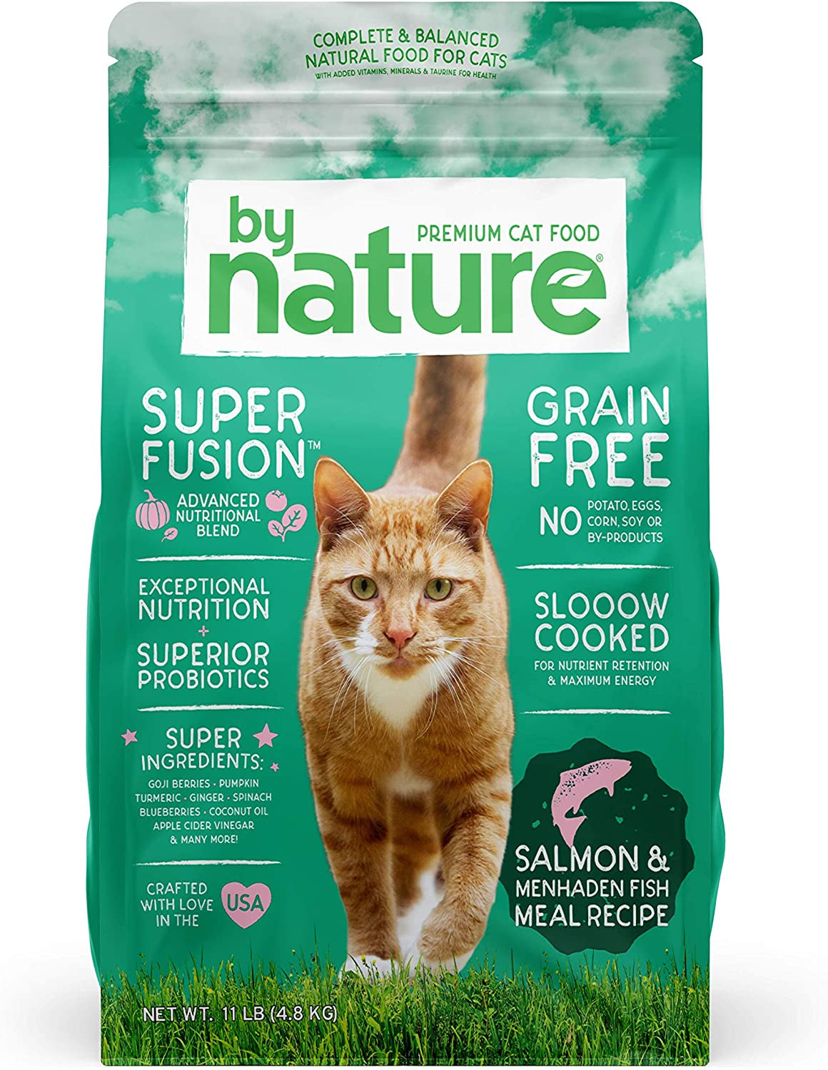 Grain Free Cat Food Made in USA [Grain Free Dry Cat Food with Superfood Ingredients for Food Sensitivities and Immune Health], Salmon and Menhaden Fish Meal Recipe, 11 Lb. Bag