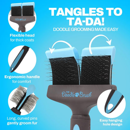 Doodle Brush for Dogs - Dog Hair Brush, Dog Brush for Poodles, Goldendoodle Brush, Bernedoodle - Flexible Head Slicker Brush for Dogs, Poodle Brush, Labradoodle Brush, Sheepadoodle - Dual Head