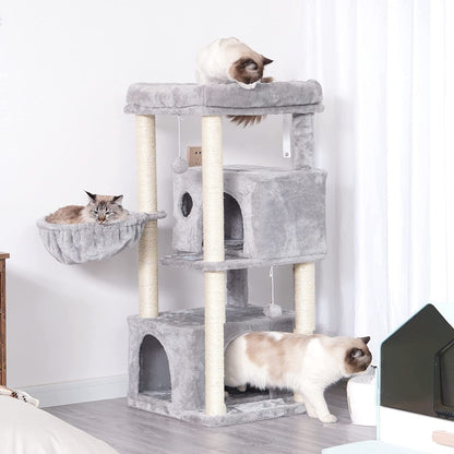 Cat Tree,Multi-Level Cat Condo for Large Cat Tower Furniture with Sisal-Covered Scratching Posts, 2 Plush Condos, Big Plush Perches MPJ011W