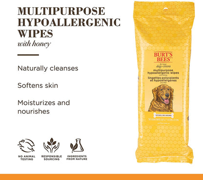 Multipurpose Dog Wipes with with Honey, 98% Natural Origin Formulas, Hypoallergenic Dog Wipes Cleaning, Dog Cleaning Wipes, Dog Wipes for Paws and Butt, 50Ct