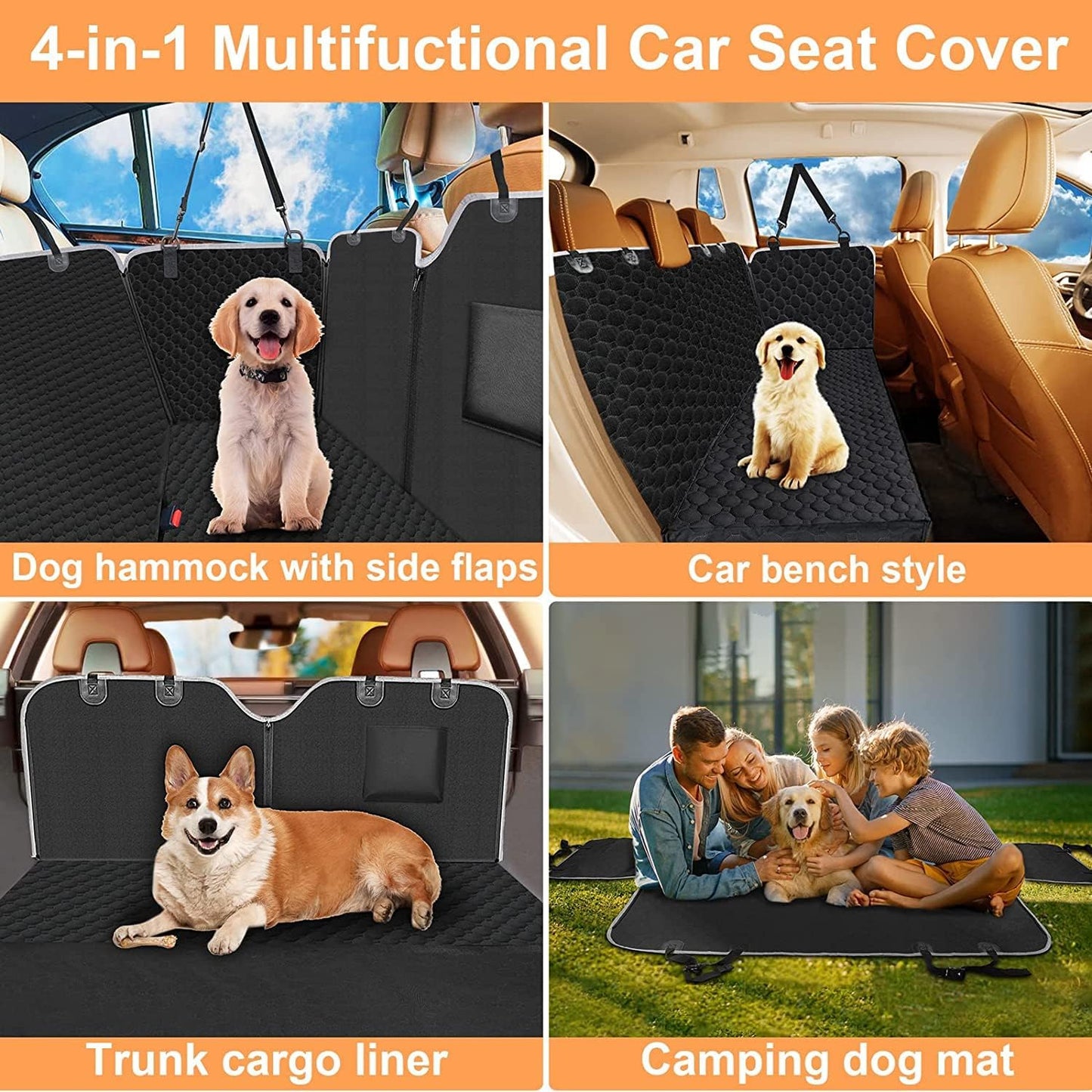 Dog Car Seat Cover for Back Seat, Waterproof Car Seat Protector for Dogs with Side Flaps, Scratchproof Dog Backseat Cover, Dog Hammock with Nonslip Bottom for Suvs, Standard(54" Wx55 L)