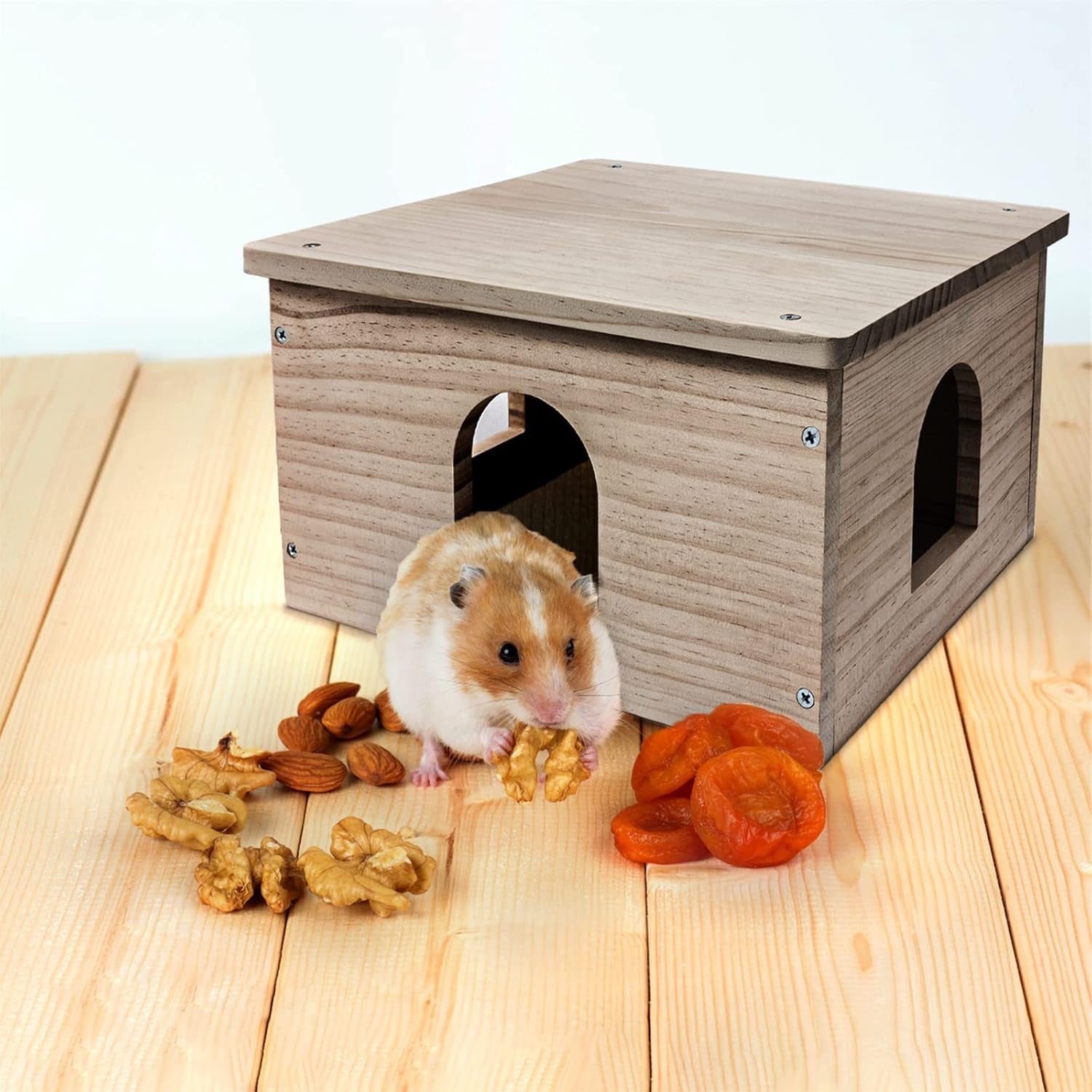 Guinea Pigs Wood House with Window, Small Animals Hut Hideout, Natural Habitat Cage for Guinea Pigs, Hamsters, Chinchillas (Hut Hideout #02)