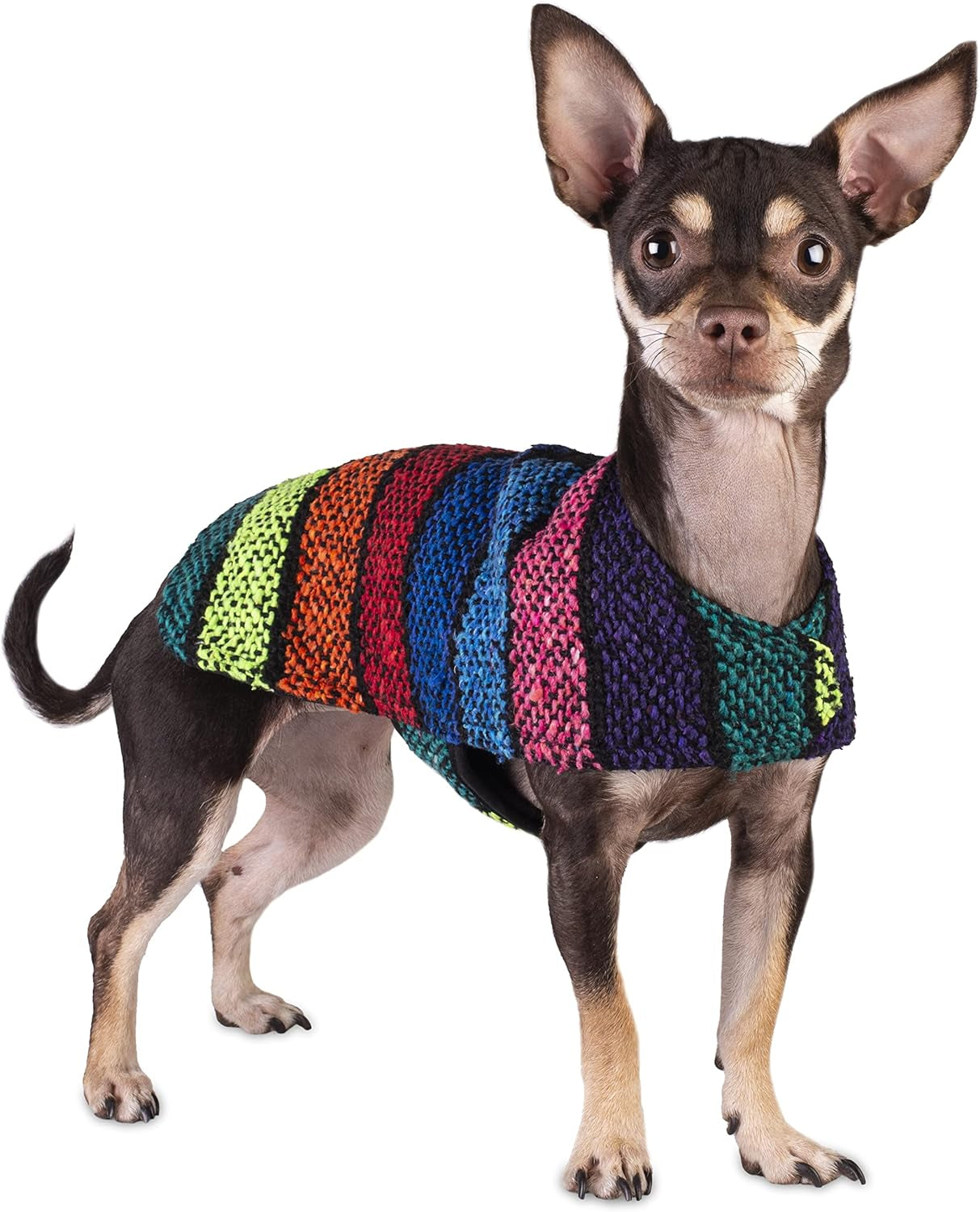 Handmade Dog Poncho from Authentic Mexican Blanket - Dog Clothes – Chihuahua Coat - Costume - Sweater - Vest (Multi Color, XXS)