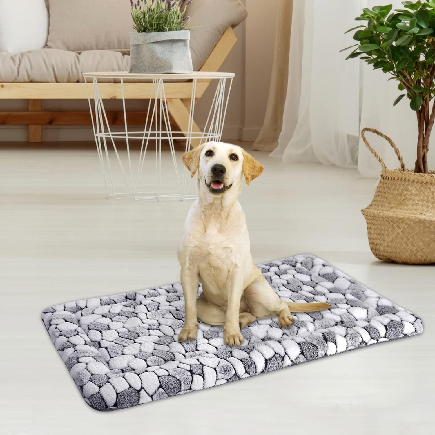 Dog Crate Pad Bed Mat Reversible (Warm & Cool), Soft Pet Sleeping Mat Dog Bed for Crate Suitable for Small to Xx-Large Dogs and Cats, Machine Washable Crate Beds, Grey Stone Pattern