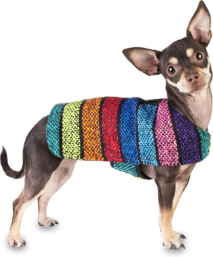 Handmade Dog Poncho from Authentic Mexican Blanket - Dog Clothes – Chihuahua Coat - Costume - Sweater - Vest (Multi Color, XXS)